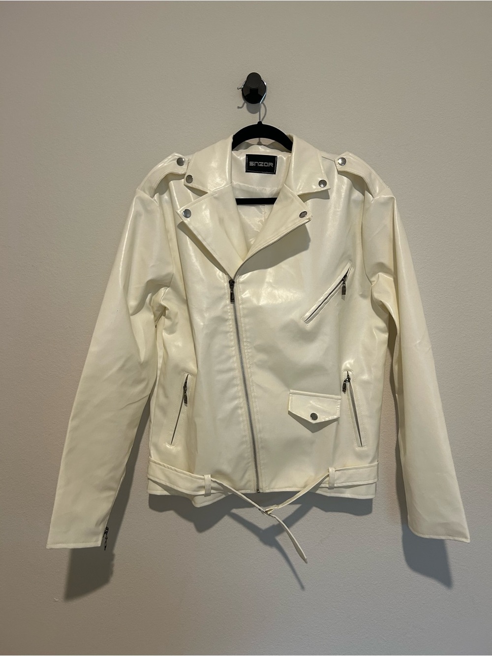 Women's Cream Faux Leather Moto Jacket